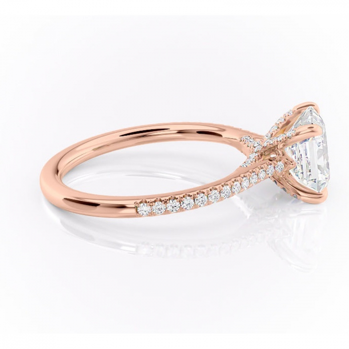 Inel de logodnă Noa din aur Rose 18kt cu moissanite tăietură asscher – Montură pavé rafinată pentru profil înalt | Personalizează și configurează gratuit online [2]