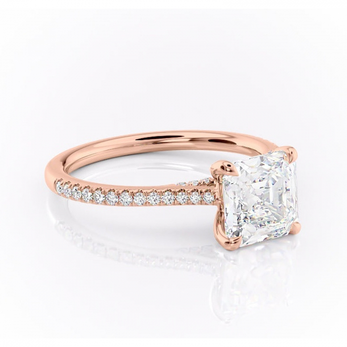 Inel de logodnă Noa din aur Rose 18kt cu moissanite tăietură asscher – Montură pavé rafinată pentru profil înalt | Personalizează și configurează gratuit online [1]