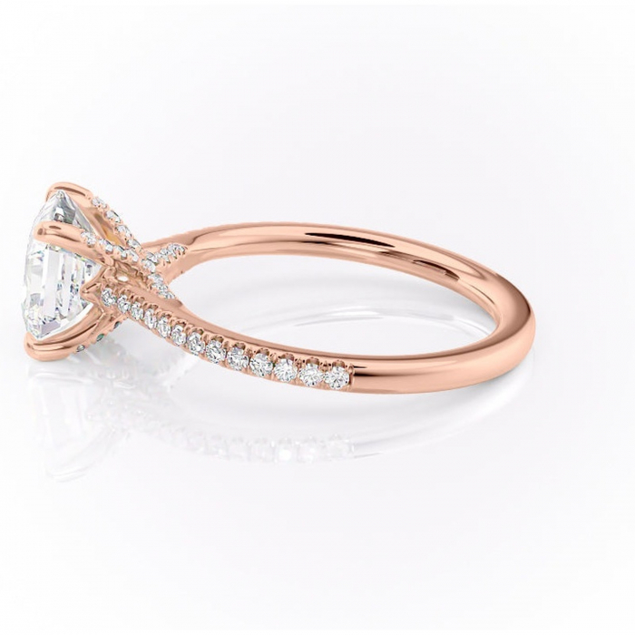 Inel de logodnă Noa din aur Rose 18kt cu moissanite tăietură asscher – Montură pavé rafinată pentru profil înalt | Personalizează și configurează gratuit online [6]