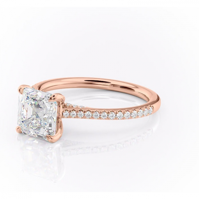 Inel de logodnă Noa din aur Rose 18kt cu moissanite tăietură asscher – Montură pavé rafinată pentru profil înalt | Personalizează și configurează gratuit online [7]
