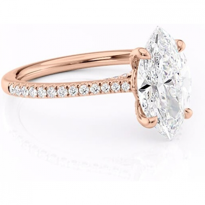 Inel de logodnă Noa din aur Rose 14kt cu moissanite tăietură marquise – Montură pavé rafinată pentru profil înalt | Personalizează și configurează gratuit online [1]
