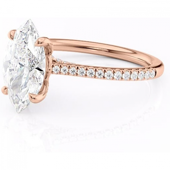 Inel de logodnă Noa din aur Rose 14kt cu moissanite tăietură marquise – Montură pavé rafinată pentru profil înalt | Personalizează și configurează gratuit online [7]