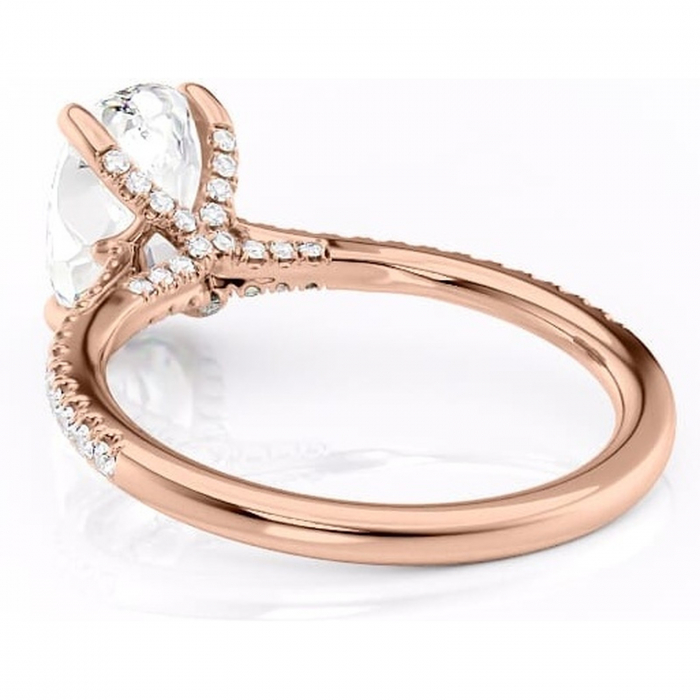 Inel de logodnă Noa din aur Rose 14kt cu moissanite tăietură ovală – Montură pavé rafinată pentru profil înalt | Personalizează și configurează gratuit online [4]
