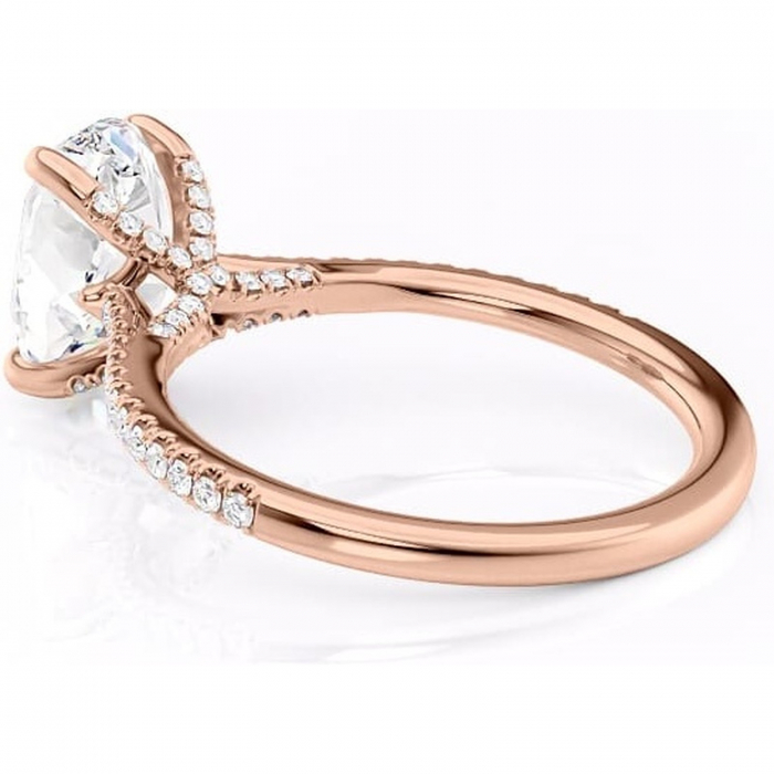 Inel de logodnă Noa din aur Rose 14kt cu moissanite tăietură ovală – Montură pavé rafinată pentru profil înalt | Personalizează și configurează gratuit online [5]