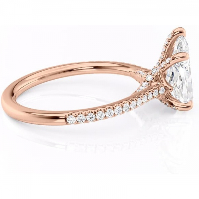 Inel de logodnă Noa din aur Rose 18kt cu moissanite tăietură pară – Montură pavé rafinată pentru profil înalt | Personalizează și configurează gratuit online [2]