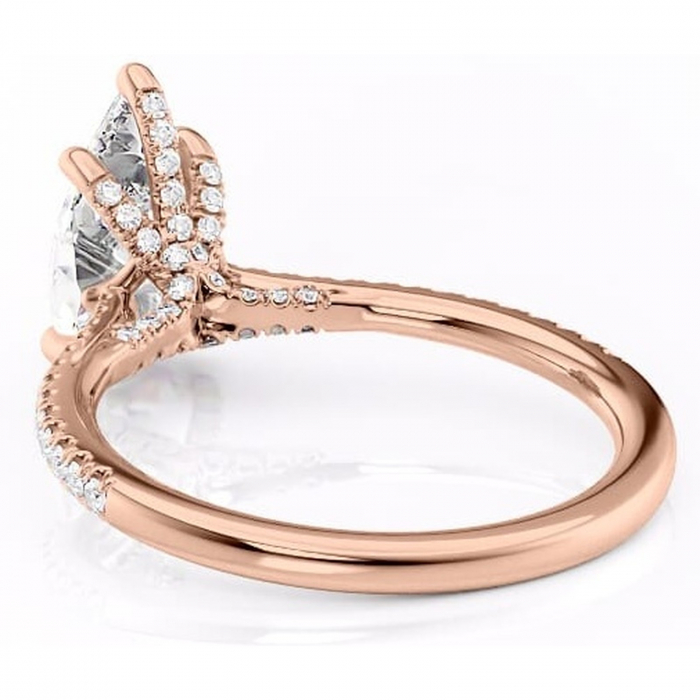 Inel de logodnă Noa din aur Rose 18kt cu moissanite tăietură pară – Montură pavé rafinată pentru profil înalt | Personalizează și configurează gratuit online [4]