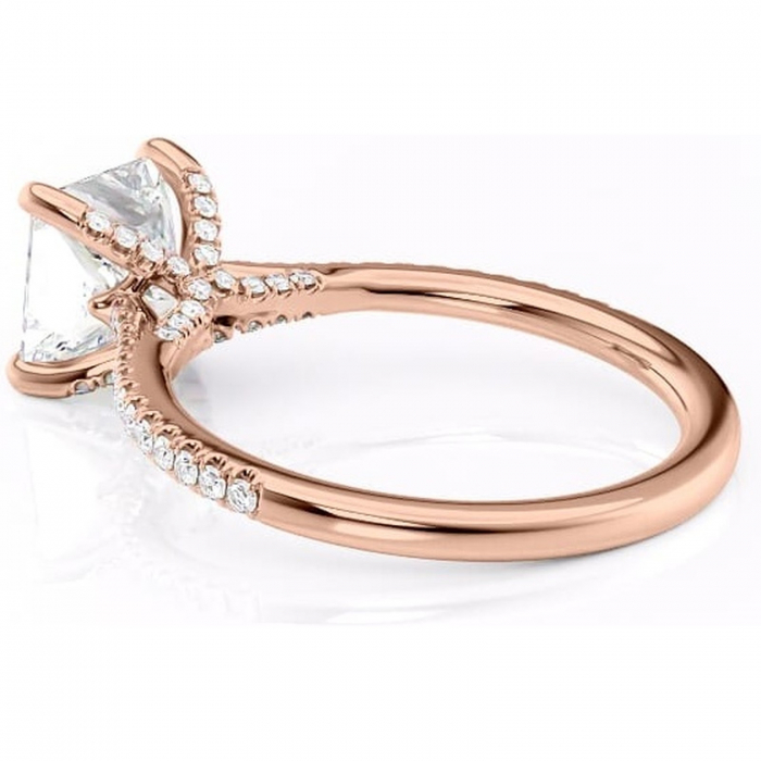 Inel de logodnă Noa din aur Rose 14kt cu moissanite tăietură princess – Montură pavé rafinată pentru profil înalt | Personalizează și configurează gratuit online [5]