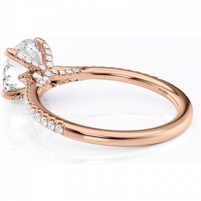 Inel de logodnă Noa din aur Rose 14kt cu moissanite tăietură rotundă – Montură pavé rafinată pentru profil înalt | Personalizează și configurează gratuit online [5]