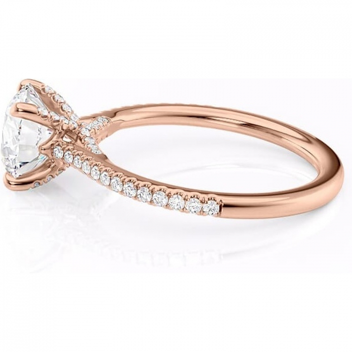 Inel de logodnă Noa din aur Rose 14kt cu moissanite tăietură rotundă – Montură pavé rafinată pentru profil înalt | Personalizează și configurează gratuit online [6]