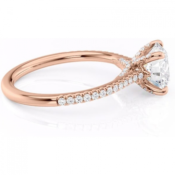 Inel de logodnă Noa din aur Rose 14kt cu moissanite tăietură rotundă – Montură pavé rafinată pentru profil înalt | Personalizează și configurează gratuit online [2]
