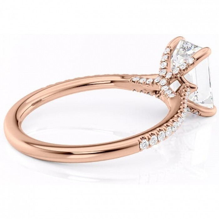 Inel de logodnă Noa din aur Rose 14kt cu moissanite tăietură smarald – Montură pavé rafinată pentru profil înalt | Personalizează și configurează gratuit online [3]