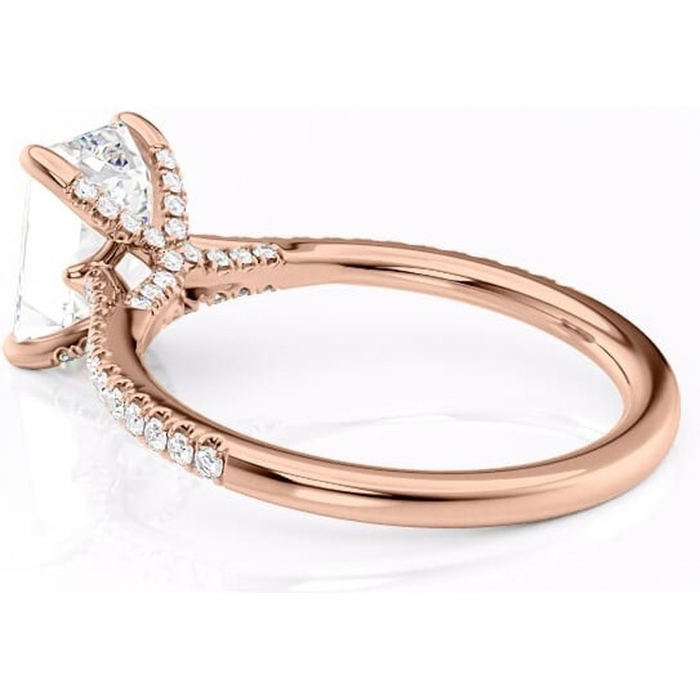 Inel de logodnă Noa din aur Rose 14kt cu moissanite tăietură smarald – Montură pavé rafinată pentru profil înalt | Personalizează și configurează gratuit online [5]