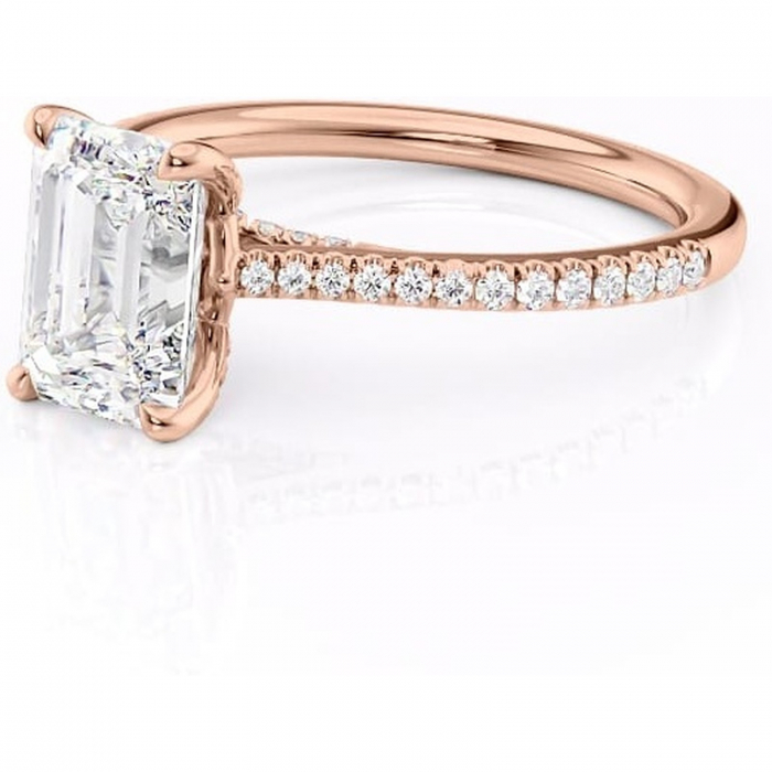 Inel de logodnă Noa din aur Rose 14kt cu moissanite tăietură smarald – Montură pavé rafinată pentru profil înalt | Personalizează și configurează gratuit online [7]