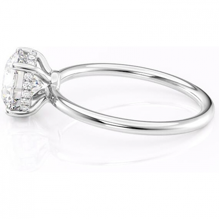 Inel de logodnă Nyla din aur Alb 14kt cu moissanite tăietură rotundă – Montură Kamellie joasă rafinată pentru profil jos | Personalizează și configurează gratuit online [6]