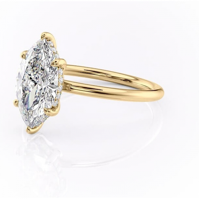 Inel de logodnă Nyla din aur Galben 14kt cu moissanite tăietură marquise – Montură Kamellie joasă rafinată pentru profil jos | Personalizează și configurează gratuit online [7]