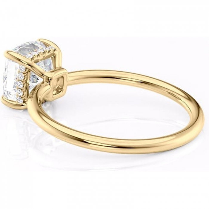 Inel de logodnă Nyla din aur Galben 14kt cu moissanite tăietură pernă – Montură Kamellie joasă rafinată pentru profil jos | Personalizează și configurează gratuit online [5]