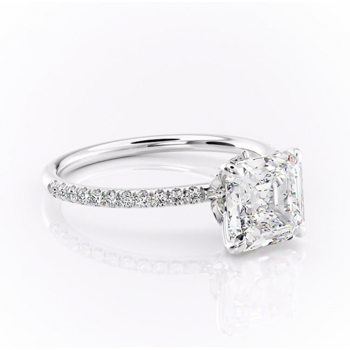 Inel de logodnă Onyxia din aur Alb 14kt cu moissanite tăietură asscher – Montură pavé rafinată pentru profil înalt | Personalizează și configurează gratuit online [1]