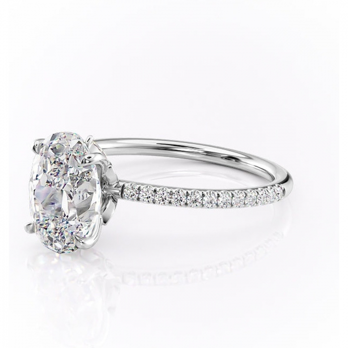 Inel de logodnă Onyxia din aur Alb 14kt cu moissanite tăietură ovală – Montură pavé rafinată pentru profil înalt | Personalizează și configurează gratuit online [7]