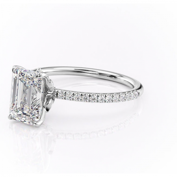 Inel de logodnă Onyxia din aur Alb 14kt cu moissanite tăietură smarald – Montură pavé rafinată pentru profil înalt | Personalizează și configurează gratuit online [7]