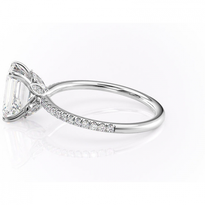 Inel de logodnă Onyxia din aur Alb 14kt cu moissanite tăietură smarald – Montură pavé rafinată pentru profil înalt | Personalizează și configurează gratuit online [6]