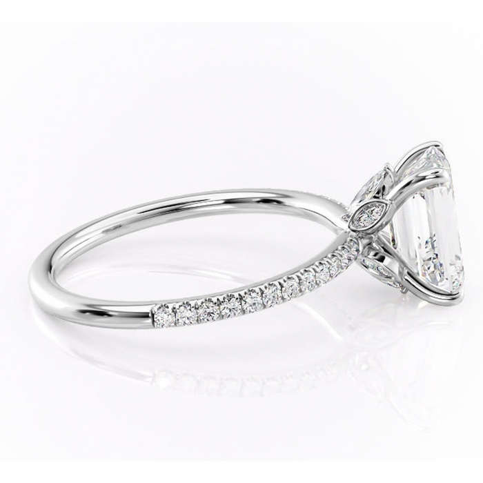 Inel de logodnă Onyxia din aur Alb 14kt cu moissanite tăietură smarald – Montură pavé rafinată pentru profil înalt | Personalizează și configurează gratuit online [2]