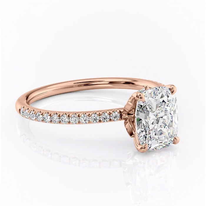 Inel de logodnă Onyxia din aur Rose 14kt cu moissanite tăietură asscher – Montură pavé rafinată pentru profil înalt | Personalizează și configurează gratuit online [1]