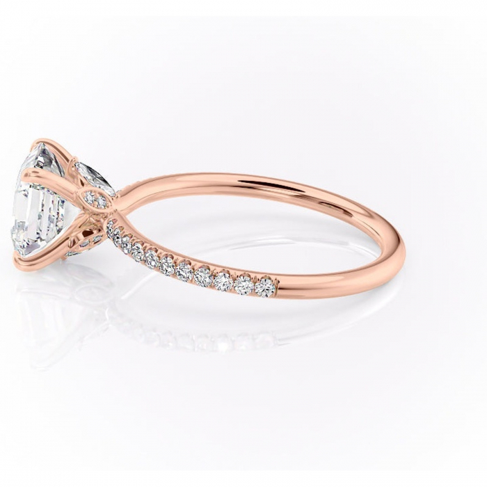Inel de logodnă Onyxia din aur Rose 14kt cu moissanite tăietură asscher – Montură pavé rafinată pentru profil înalt | Personalizează și configurează gratuit online [6]