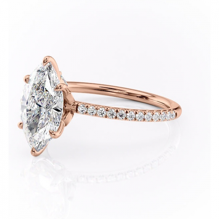 Inel de logodnă Onyxia din aur Rose 18kt cu moissanite tăietură marquise – Montură pavé rafinată pentru profil înalt | Personalizează și configurează gratuit online [7]