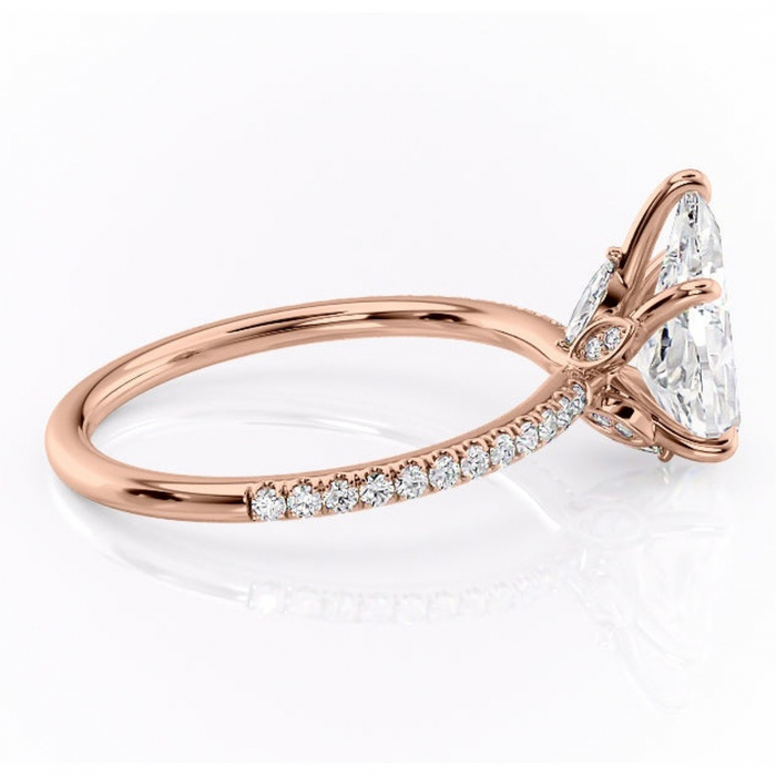 Inel de logodnă Onyxia din aur Rose 18kt cu moissanite tăietură pară – Montură pavé rafinată pentru profil înalt | Personalizează și configurează gratuit online [2]