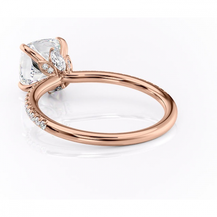 Inel de logodnă Onyxia din aur Rose 14kt cu moissanite tăietură pernă – Montură pavé rafinată pentru profil înalt | Personalizează și configurează gratuit online [4]