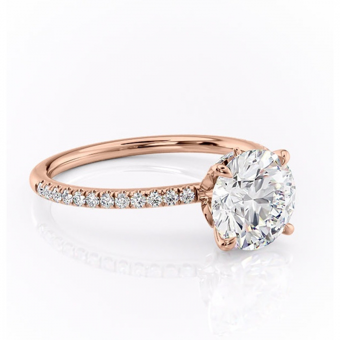 Inel de logodnă Onyxia din aur Rose 14kt cu moissanite tăietură rotundă – Montură pavé rafinată pentru profil înalt | Personalizează și configurează gratuit online [1]