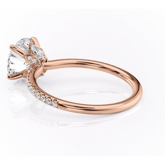 Inel de logodnă Onyxia din aur Rose 14kt cu moissanite tăietură rotundă – Montură pavé rafinată pentru profil înalt | Personalizează și configurează gratuit online [5]