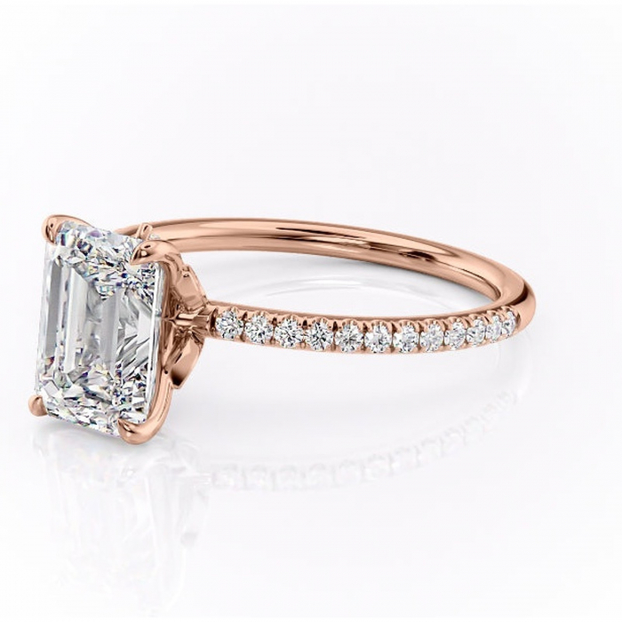 Inel de logodnă Onyxia din aur Rose 18kt cu moissanite tăietură smarald – Montură pavé rafinată pentru profil înalt | Personalizează și configurează gratuit online [7]