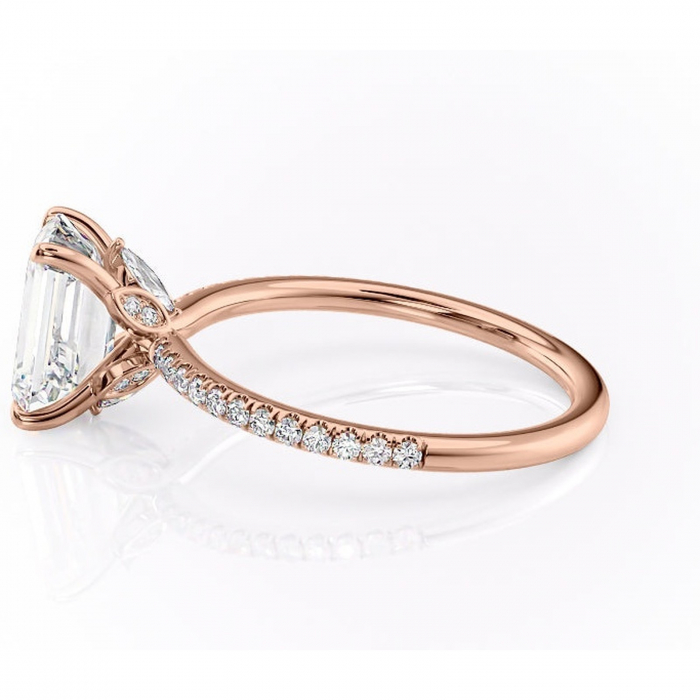 Inel de logodnă Onyxia din aur Rose 18kt cu moissanite tăietură smarald – Montură pavé rafinată pentru profil înalt | Personalizează și configurează gratuit online [6]