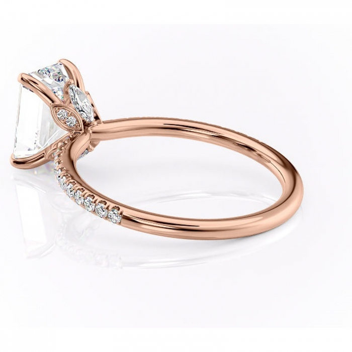 Inel de logodnă Onyxia din aur Rose 18kt cu moissanite tăietură smarald – Montură pavé rafinată pentru profil înalt | Personalizează și configurează gratuit online [5]