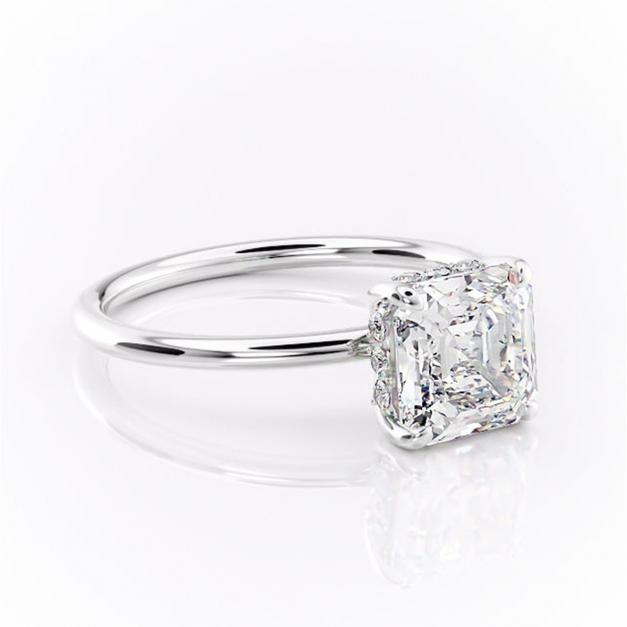 Inel de logodnă Opal din aur Alb 14kt cu moissanite tăietură asscher – Solitar rafinată pentru profil jos | Personalizează și configurează gratuit online [1]