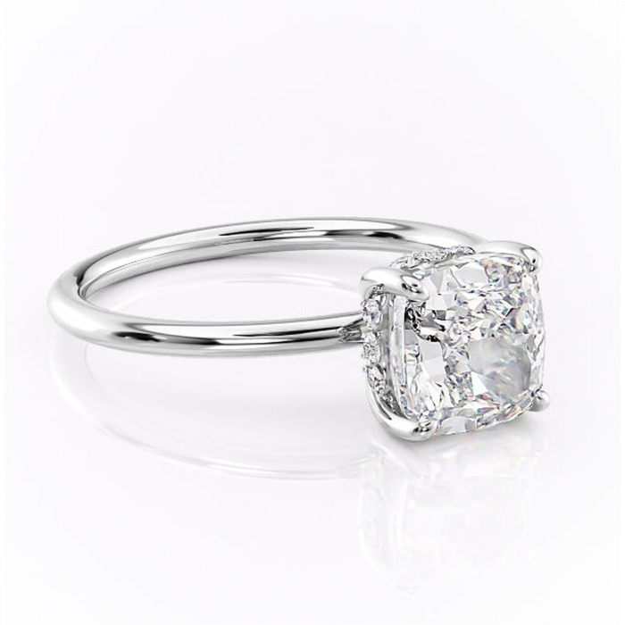 Inel de logodnă Opal din aur Alb 14kt cu moissanite tăietură pernă – Solitar rafinată pentru profil jos | Personalizează și configurează gratuit online [1]