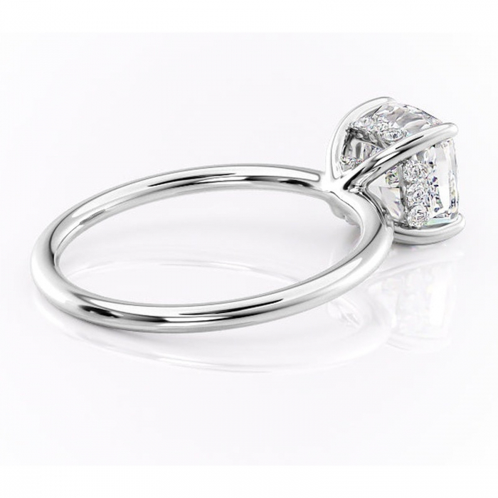 Inel de logodnă Opal din aur Alb 14kt cu moissanite tăietură pernă – Solitar rafinată pentru profil jos | Personalizează și configurează gratuit online [3]