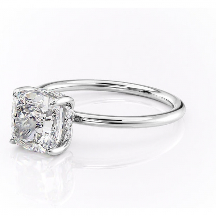 Inel de logodnă Opal din aur Alb 14kt cu moissanite tăietură pernă – Solitar rafinată pentru profil jos | Personalizează și configurează gratuit online [7]