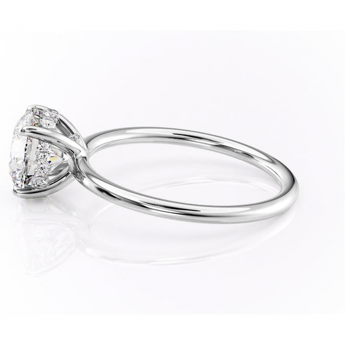 Inel de logodnă Opal din aur Alb 14kt cu moissanite tăietură rotundă – Solitar rafinată pentru profil jos | Personalizează și configurează gratuit online [6]