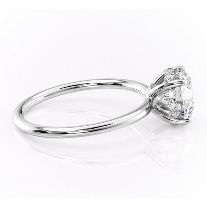 Inel de logodnă Opal din aur Alb 14kt cu moissanite tăietură rotundă – Solitar rafinată pentru profil jos | Personalizează și configurează gratuit online [2]