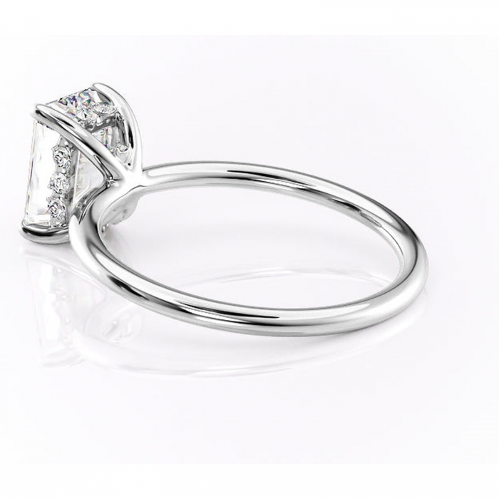 Inel de logodnă Opal din aur Alb 14kt cu moissanite tăietură smarald – Solitar rafinată pentru profil jos | Personalizează și configurează gratuit online [5]