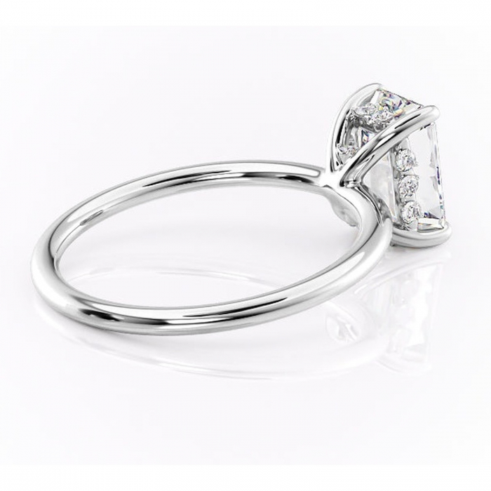 Inel de logodnă Opal din aur Alb 14kt cu moissanite tăietură smarald – Solitar rafinată pentru profil jos | Personalizează și configurează gratuit online [3]