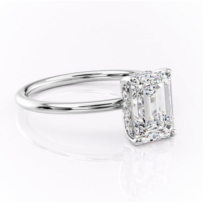 Inel de logodnă Opal din aur Alb 14kt cu moissanite tăietură smarald – Solitar rafinată pentru profil jos | Personalizează și configurează gratuit online [1]