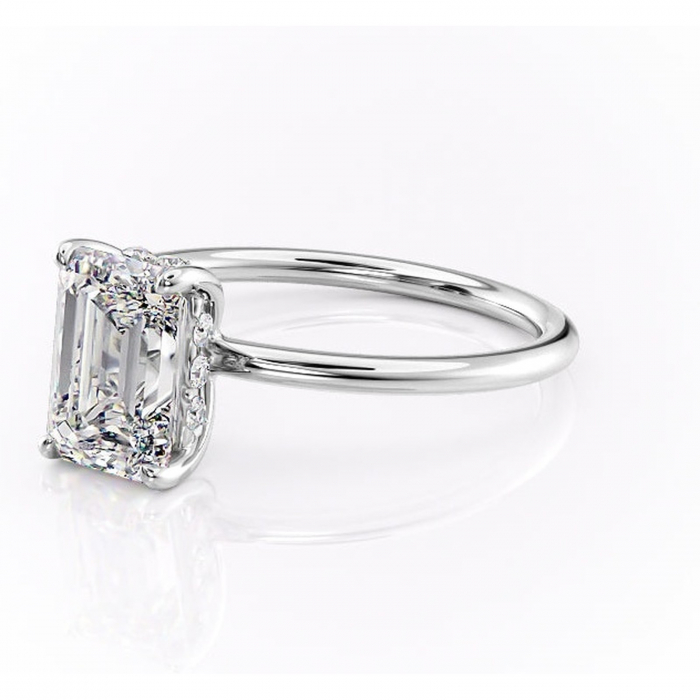 Inel de logodnă Opal din aur Alb 14kt cu moissanite tăietură smarald – Solitar rafinată pentru profil jos | Personalizează și configurează gratuit online [7]