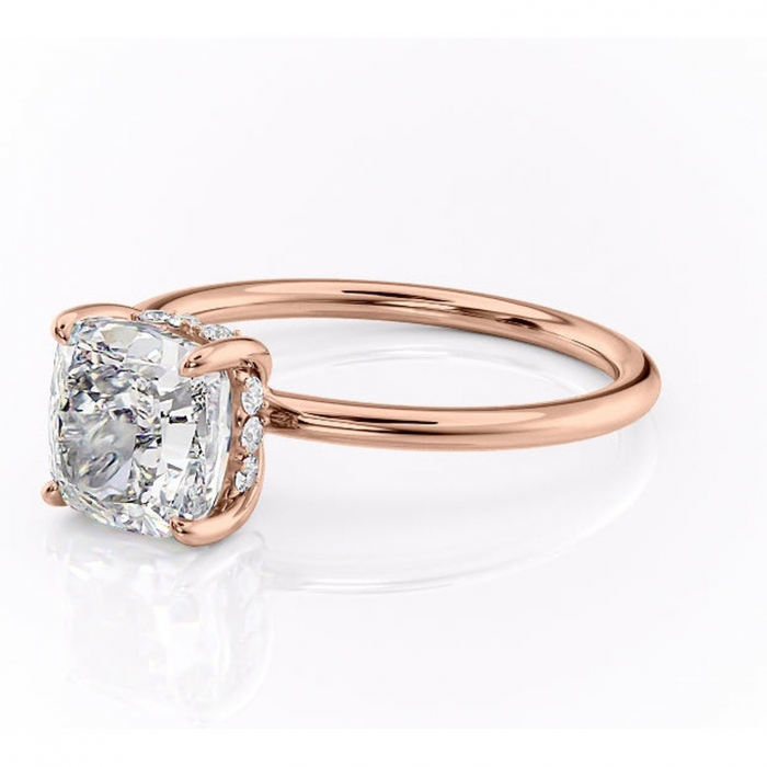 Inel de logodnă Opal din aur Rose 18kt cu moissanite tăietură pernă – Solitar rafinată pentru profil jos | Personalizează și configurează gratuit online [7]