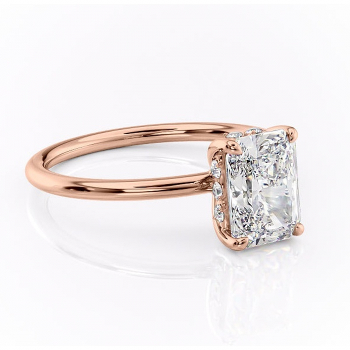 Inel de logodnă Opal din aur Rose 14kt cu moissanite tăietură radiantă – Solitar rafinată pentru profil jos | Personalizează și configurează gratuit online [1]