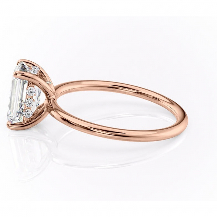 Inel de logodnă Opal din aur Rose 14kt cu moissanite tăietură smarald – Solitar rafinată pentru profil jos | Personalizează și configurează gratuit online [6]