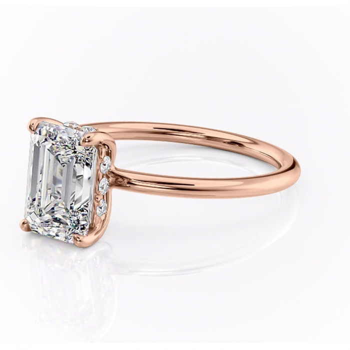 Inel de logodnă Opal din aur Rose 14kt cu moissanite tăietură smarald – Solitar rafinată pentru profil jos | Personalizează și configurează gratuit online [7]