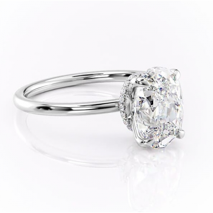 Inel de logodnă Ophelia din aur Alb 14kt cu moissanite tăietură ovală – Solitar rafinată pentru profil înalt | Personalizează și configurează gratuit online [1]